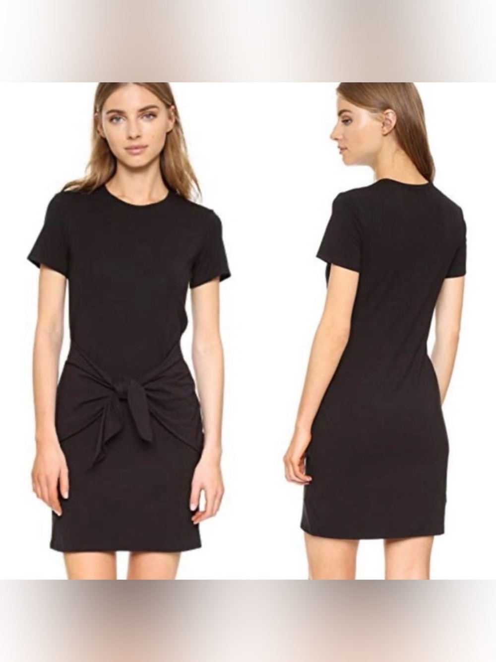 Theory Black Short Sleeve Tie-Waist Shift Dress